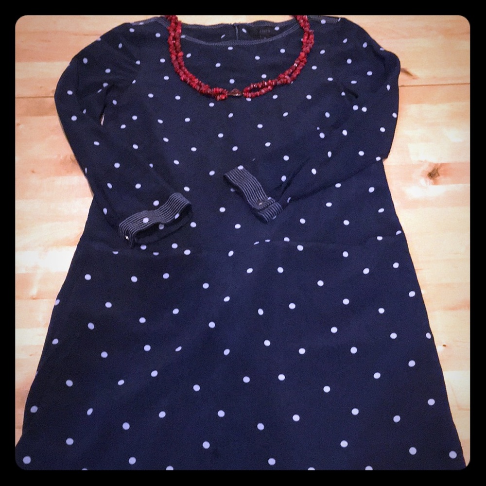 Silk J crew navy polka dot dress with pockets